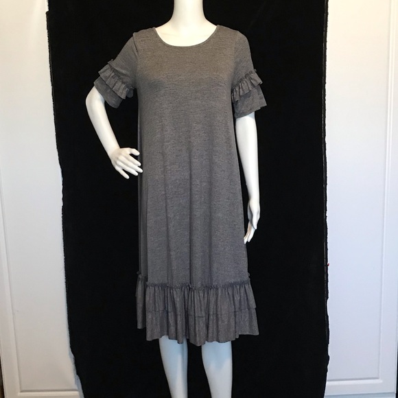 REBORN J MIDI DRESS W/SHIRRED SKIRT PANELS AT HEM - Picture 1 of 8